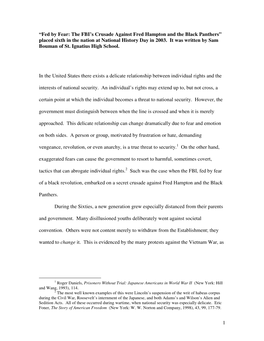 1 “Fed by Fear: the FBI's Crusade Against Fred Hampton and The