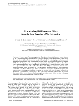 Groenlandaspidid Placoderm Fishes from the Late Devonian of North America