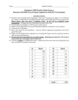 CHEM 1000 Practice Final A