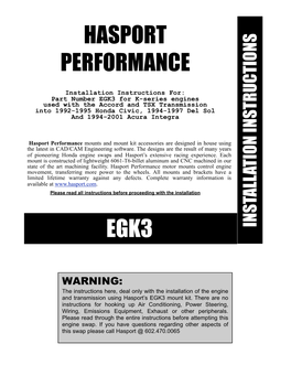 Installation Instructions for Hasport EGK3-U62A