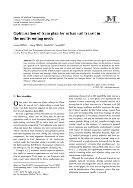 Optimization of Train Plan for Urban Rail Transit in the Multi-Routing Mode