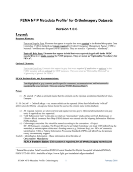 FEMA NFIP Metadata Profile for Orthoimagery Datasets