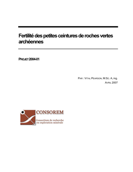 Fertilité Des Petites Ceintures De Roches Vertes Archéennes