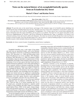 Notes on the Natural History of Six Nymphalid Butterfly Species from an Ecuadorian Dry Forest