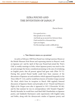 Ezra Pound and the Invention of Japan, I*