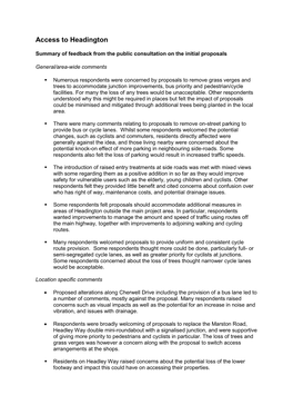 Access to Headington & Traffic Issues