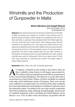 Windmills and the Production of Gunpowder in Malta Windmills and the Production of Gunpowder in Malta