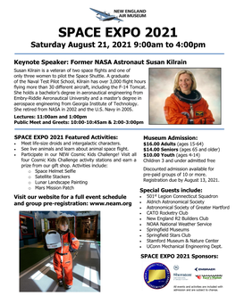 SPACE EXPO 2021 Saturday August 21, 2021 9:00Am to 4:00Pm