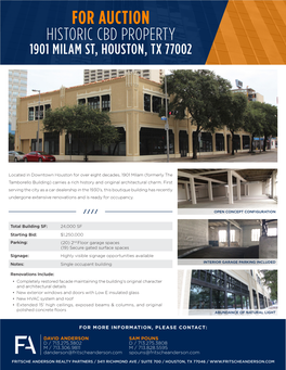 For Auction Historic Cbd Property 1901 Milam St, Houston, Tx 77002