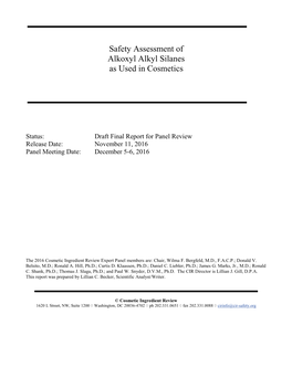 Safety Assessment of Alkoxyl Alkyl Silanes As Used in Cosmetics