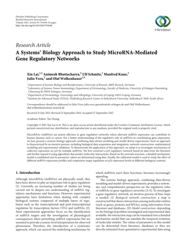 A Systems' Biology Approach to Study Microrna-Mediated Gene