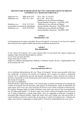 Disciplinare Di Produzione Dei Vini a Denominazione Di Origine Controllata “Rosso Di Cerignola”