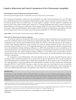 Cognitive, Behavioral, and Neural Consequences of Sex Chromosome Aneuploidy