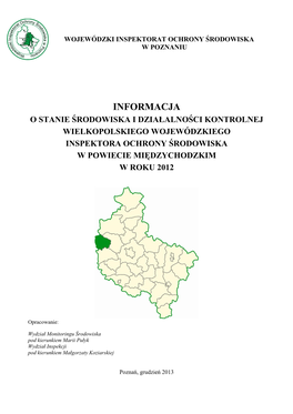 Informacja O Stanie Środowiska I Działalności Kontrolnej Wielkopolskiego Wojewódzkiego Inspektora Ochrony Środowiska W Powiecie Międzychodzkim W Roku 2012