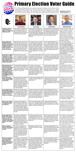 Primary Election Voter Guide Four Montana Republicans Are Running in the June 5 Primary Election for a Chance to Unseat Montana’S Senior U.S