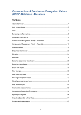 Conservation of Freshwater Ecosystem Values (CFEV) Database � Metadata