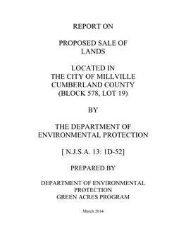 Report on Proposed Sale of Lands Located in The