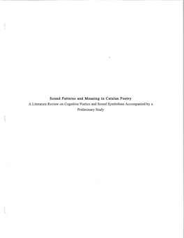 Sound Patterns and Meaning in Catalan Poetry a Literature Review on Cognitive Poetics and Sound Symbolism Accompanied by a Preliminary Study Clymer 2