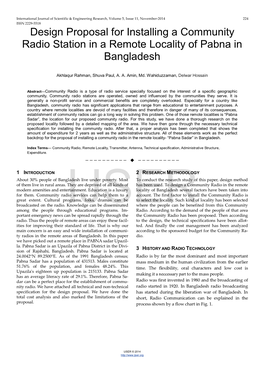 Design Proposal for Installing a Community Radio Station in a Remote Locality of Pabna in Bangladesh