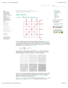 Magic Square -- from Wolfram Mathworld 01/26/2008 01:07 AM