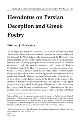 Herodotus on Persian Deception and Greek Poetry: NUNNALLY 21