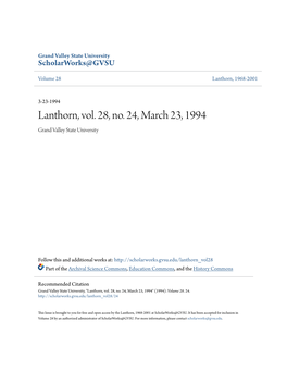 Lanthorn, Vol. 28, No. 24, March 23, 1994 Grand Valley State University