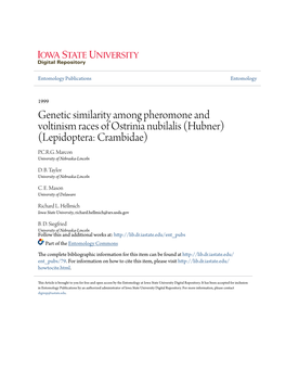 Genetic Similarity Among Pheromone and Voltinism Races of Ostrinia Nubilalis (Hubner) (Lepidoptera: Crambidae) P.C.R.G