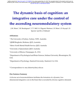 The Dynamic Basis of Cognition: an Integrative Core Under the Control of the Ascending Neuromodulatory System