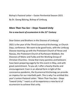 Steps Toward Unity for a New Burst of Ecumenism in the 21 St Century