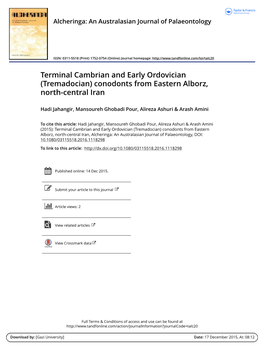 Terminal Cambrian and Early Ordovician (Tremadocian) Conodonts from Eastern Alborz, North-Central Iran