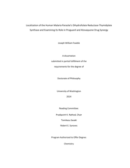 Localization of the Human Malaria Parasite's DHFR-TS and Examining