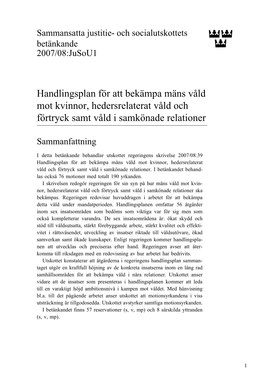 Handlingsplan För Att Bekämpa Mäns Våld Mot Kvinnor, Hedersrelaterat Våld Och Förtryck Samt Våld I Samkönade Relationer