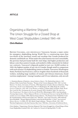 The Union Struggle for a Closed Shop at West Coast Shipbuilders Limited 1941–44 Chris Madsen