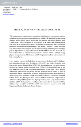 High PT Physics at Hadron Colliders Dan Green Frontmatter More Information