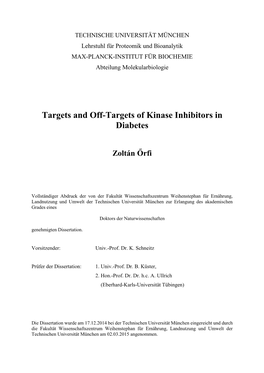 Targets and Off-Targets of Kinase Inhibitors in Diabetes