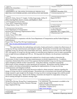 Assessment of the Effectiveness of Wrong Way Driving Countermeasures and Mitigation Methods