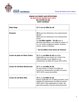 Rabais Accordés Par Différents Centres De Ski