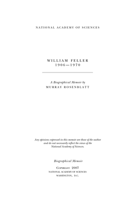 William Feller 1 9 0 6 — 1 9 7 0