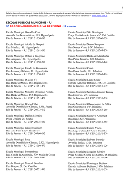 ESCOLAS PÚBLICAS MUNICIPAIS - RJ 3ª COORDENADORIA REGIONAL DE ENSINO - 95 Escolas