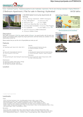 2 Bedroom Apartment / Flat for Sale in Narsingi, Hyderabad (P98654234)