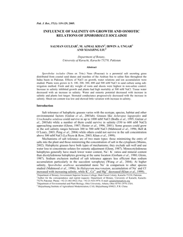 Influence of Salinity on Growth and Osmotic Relations of Sporobolus Ioclados