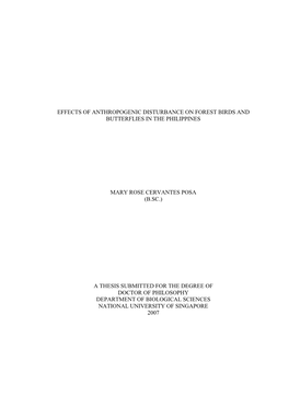 Effects of Anthropogenic Disturbance on Forest Birds and Butterflies in the Philippines