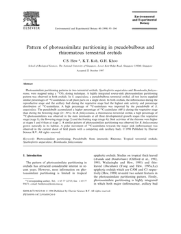 Pattern of Photoassimilate Partitioning in Pseudobulbous and Rhizomatous Terrestrial Orchids