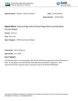 Report Name: Food and Agricultural Import Regulations and Standards Country Report