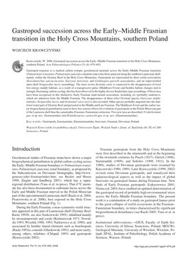 Gastropod Succession Across the Early–Middle Frasnian Transition in the Holy Cross Mountains, Southern Poland