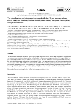 (Jekelius) Brullei (Jekel, 1866) (Coleoptera: Geotrupidae) Using Molecular Data