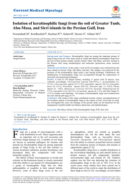 Isolation of Keratinophilic Fungi from the Soil of Greater Tunb, Abu-Musa