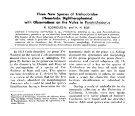 Three New Species of Trichodoridae (Nematoda: Diphtherophorina) with Observations on the Vulva in Paratrichodorus R