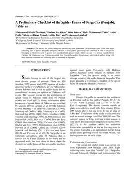 A Preliminary Checklist of the Spider Fauna of Sargodha (Punjab), Pakistan