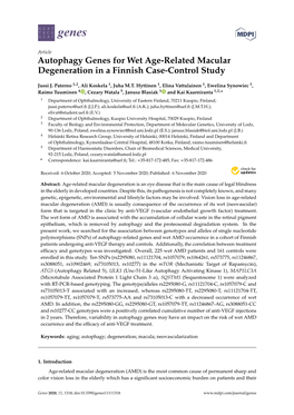 Autophagy Genes for Wet Age-Related Macular Degeneration in a Finnish Case-Control Study